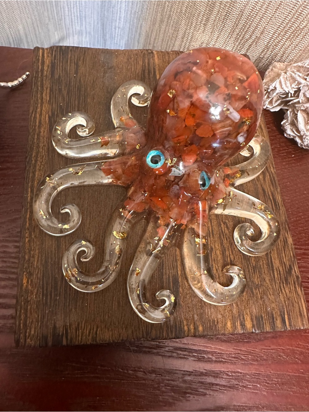 Resin and Red Jasper Crystal Chips Octopus Sculpture - Picture 2 of 12